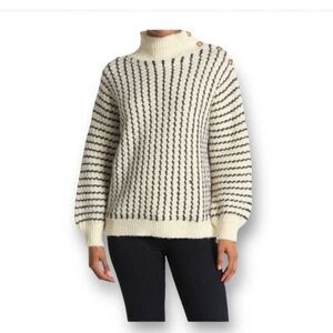FRNCH Cream and Black Patterned Turtleneck Sweater